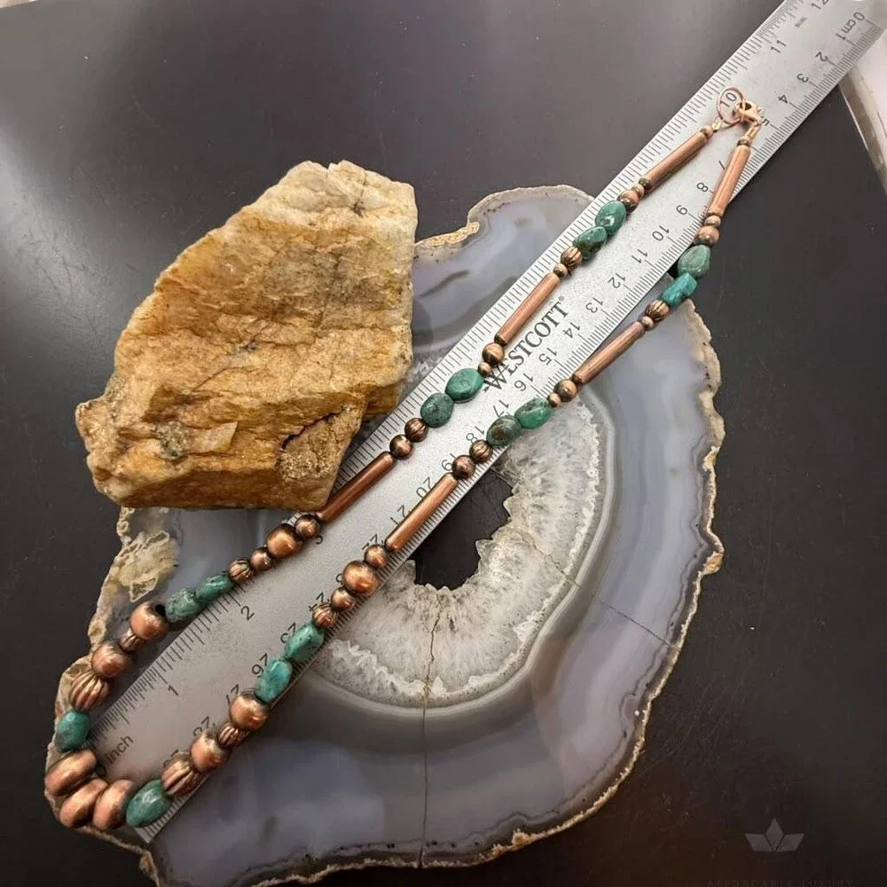 Southwestern Style 3-9.5mm Copper Navajo Pearl,Cylinder&Turquoise Beads Necklace